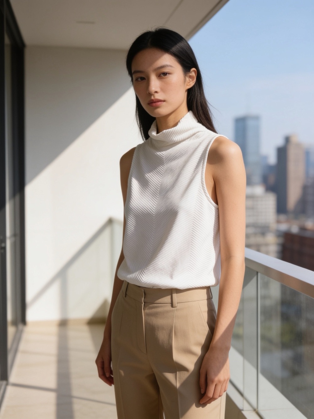 Athleta Cream Sleeveless Cowl-Neck Tank